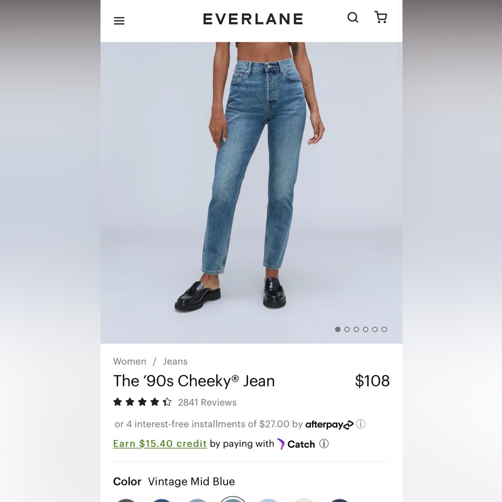 Everlane 90s cheeky jean, Size 24 Ankle (26.5” inseam), color: vintage mid blue